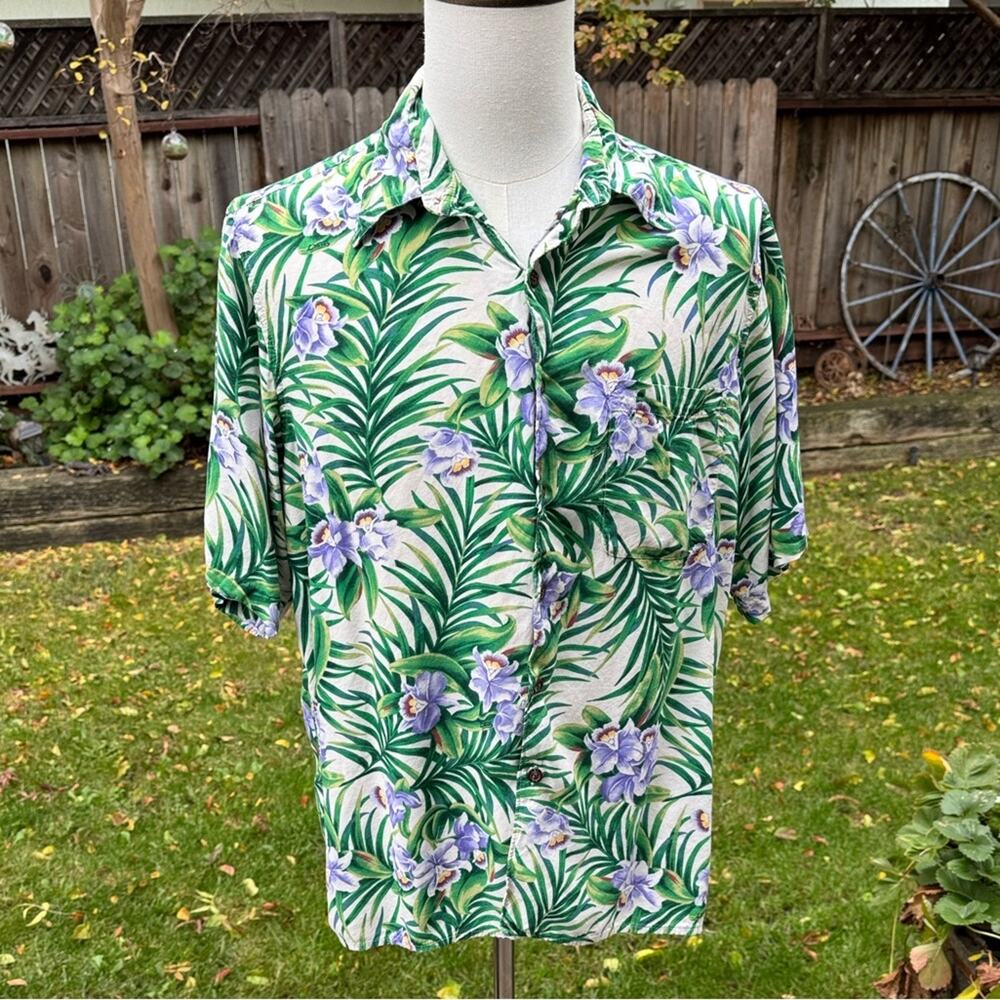 VTG Reyn Spooner Hawaiian Aloha Button Down Shirt Floral Tropical Men's Large